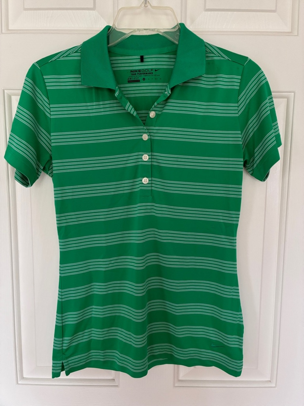 Women’s Nike Green Striped Button-Down Polo Shirt